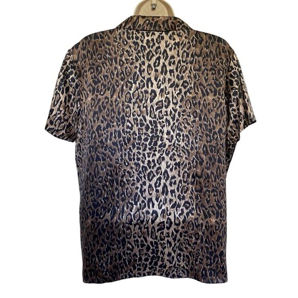 Vintage City Silk 100% Silk Leopard Print Button Front Blouse Short Sleeve Sz L - Picture 4 of 11